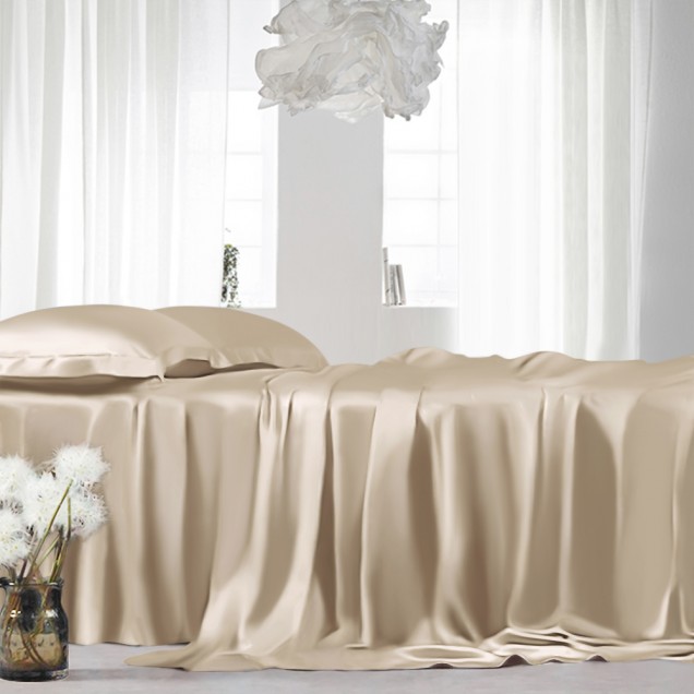 Beige 22 Momme Mulberry Silk Sheet Set Canada