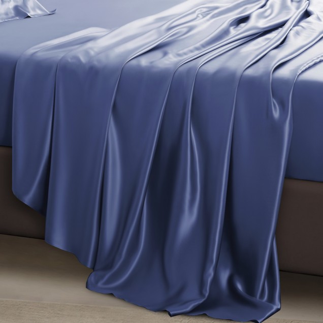 Dark Blue 22 Momme Mulberry Silk Flat Sheet Canada