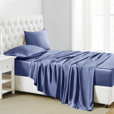 Dark Blue 22 Momme Mulberry Silk Sheet Set Canada