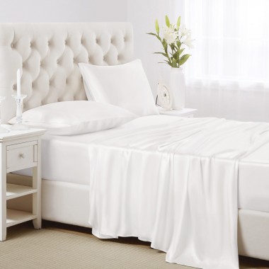 White 22 Momme Mulberry Silk Sheet Set Canada